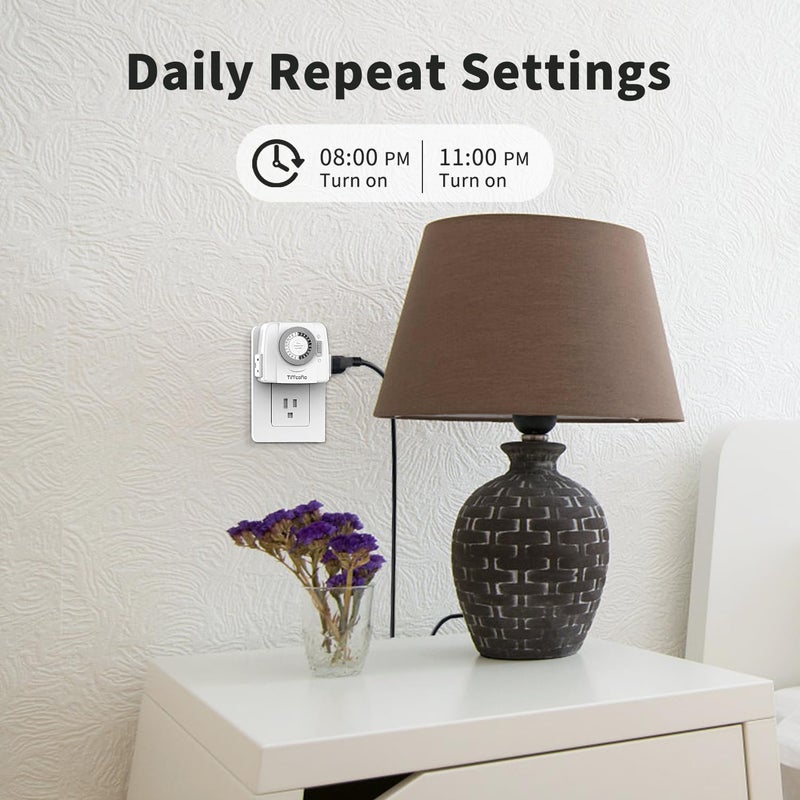 Tiffcofio Indoor Mechanical Light Timer, 3 Prong Plug in Timer Switch, 2 Grounded Outlets for Lamps Indoor, ETL Listed,15A/1875W - Image 5